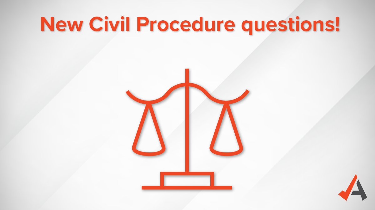 AdaptiBar's tweet photo. The AdaptiBar program has been updated to include the latest release of licensed Civil Procedure questions from the NCBE!
Log in to your AdaptiBar account and navigate to Practice Questions to start studying with these new questions!
#adaptibar #whyadaptibar #barexamprep https://t.co/HvmpvbCqDb