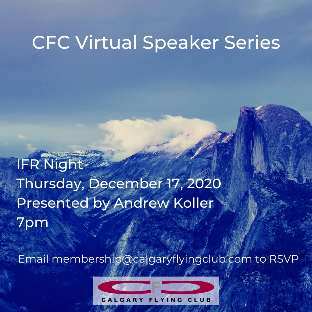 yycClub's tweet image. CFC Members - Join us for our first Virtual IFR Night on December 17 from 7 - 8pm. Register by emailing membership@calgaryflyingclub.com or by filling out this form: forms.gle/sSvBdA75LZXvBa…