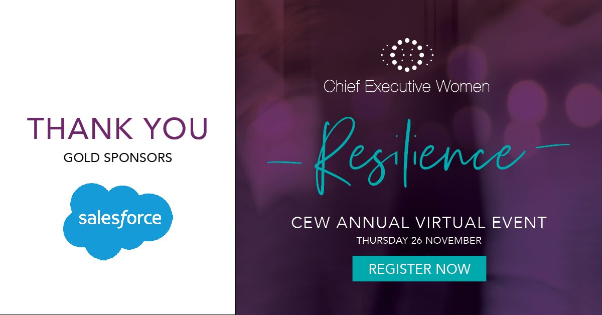 #ThankYou to <a href="/salesforceapac/">Salesforce APAC</a> for their ongoing support, celebrating gender equality and women in leadership in Aust. Gold sponsors of #CEWResilience, CEW Annual Virtual Event a live, national broadcast &amp; it's free. 26 Nov, 6pm tinyurl.com/y3uv49ml #CEWEvent #womenleaders