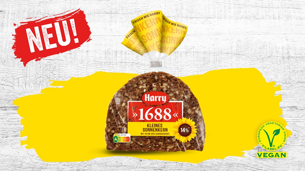 Klein, aber oho! Das ist unser neues Harry Kleines Sonnenkern. Unseren Roggenvollkorn-Klassiker, mit leckeren Sonnenblumenkernen verfeinert, gibt es nun auch in der praktischen 250 g-Größe. Was sagt ihr zu unserem tollen neuen Brot?