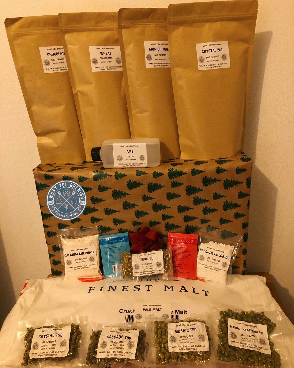 whatyoubrewing's tweet photo. The Christmas hampers are starting to take shape, make sure one of your loved ones knows just what you want this Christmas 😉

2 Complete 25L all grain recipes provided wrapped in a parcel ready for Santa to deliver, £30 plus delivery

Taking orders now, while stocks last

🎄🎄🎄 https://t.co/bCD6qrdQsw