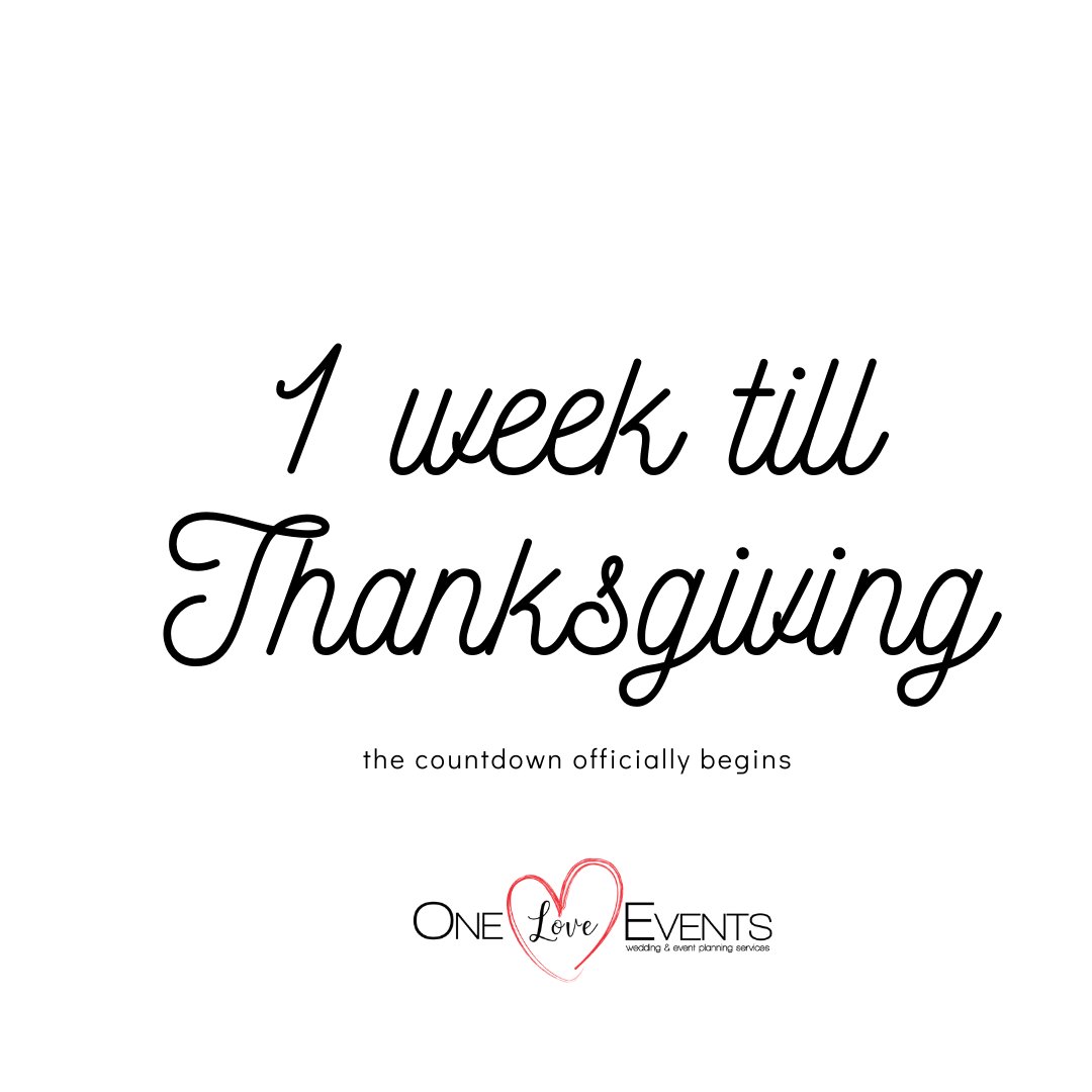 1OneLoveEvents's tweet image. The countdown officially begins! One more week till Thanksgiving.

#oneloveevents #evenplannerfortworth #thanksgiving