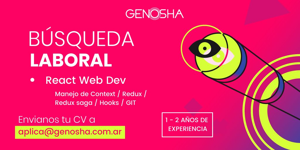 genoshans's tweet image. Sumate al equipo de Genosha como #ReactWeb Dev!
💻 1~2 años de experiencia en proyectos con clientes finales.
#Context / #Redux / #ReduxSaga / #Hooks
Metodologías Ágiles
Experiencia conectando apps con APIs
Git / CI /CD
✳️ Full Time
✳️ Remoto
✳️ CV a aplica@genosha.com.ar