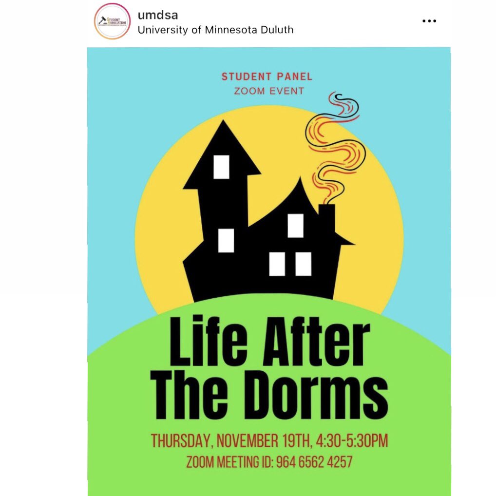 UMD Kirby Student Center (@kirbyumd) on Twitter photo Happening TODAY @ 4:30: <a href="/UMDuluthSA/">UMD Student Gov</a> is hosting a LIVE Zoom called “Life after the Dorms.”
Moving OFF campus? This Zoom will help you BIG. 🐾
Zoom ID: 964 6562 4257 Happening TODAY @ 4:30: <a href="/UMDuluthSA/">UMD Student Gov</a> is hosting a LIVE Zoom called “Life after the Dorms.”
Moving OFF campus? This Zoom will help you BIG. 🐾
Zoom ID: 964 6562 4257