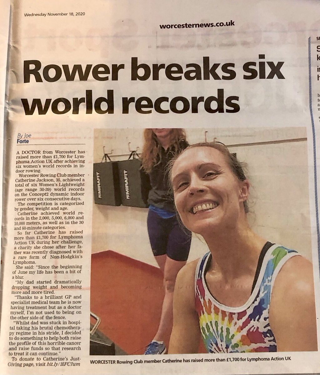 Worcester RC (@worcesterrowing) on Twitter photo So proud of our member Catherine Jackson.
Smashing six world records and raising over Β£1,700 for Lymphoma Action UK! πͺπ£π»ββοΈ
#rowing #concept2 #lymphomaawareness
<a href="/LymphomaAction/">LymphomaAction</a> So proud of our member Catherine Jackson.
Smashing six world records and raising over Β£1,700 for Lymphoma Action UK! πͺπ£π»ββοΈ
#rowing #concept2 #lymphomaawareness
<a href="/LymphomaAction/">LymphomaAction</a>