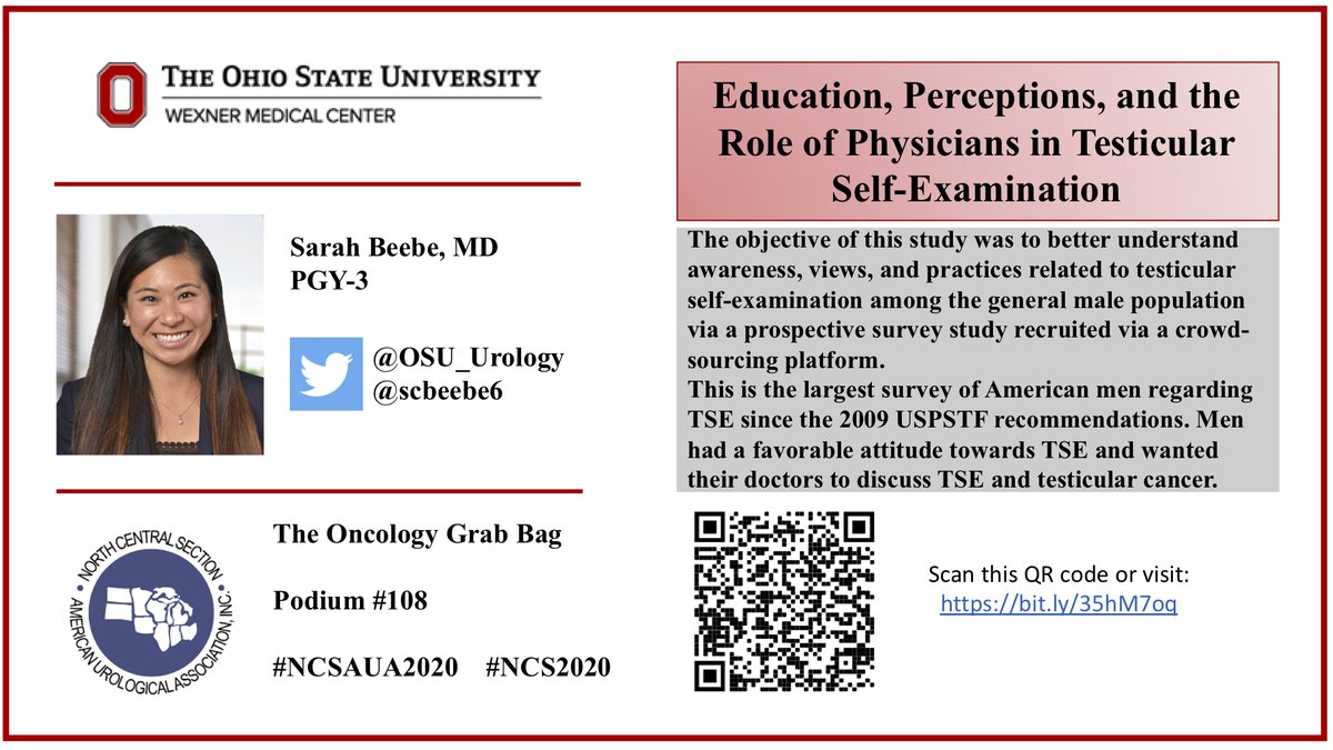 OSU_Urology's tweet photo. Resident: @scbeebe6
Year: PGY3
Faculty PI: @shawndason
Topic: #Oncology #TesticularCancer #SurveyStudy
Conference: @NCSAUA
Project Status: Manuscript submitted/under review
#UroRes #UroMatch #UroSoMe #AUAMatch @TashaPosidPhD @OSUCCC_James @OSUWexMed https://t.co/SMPh5TKW1K
