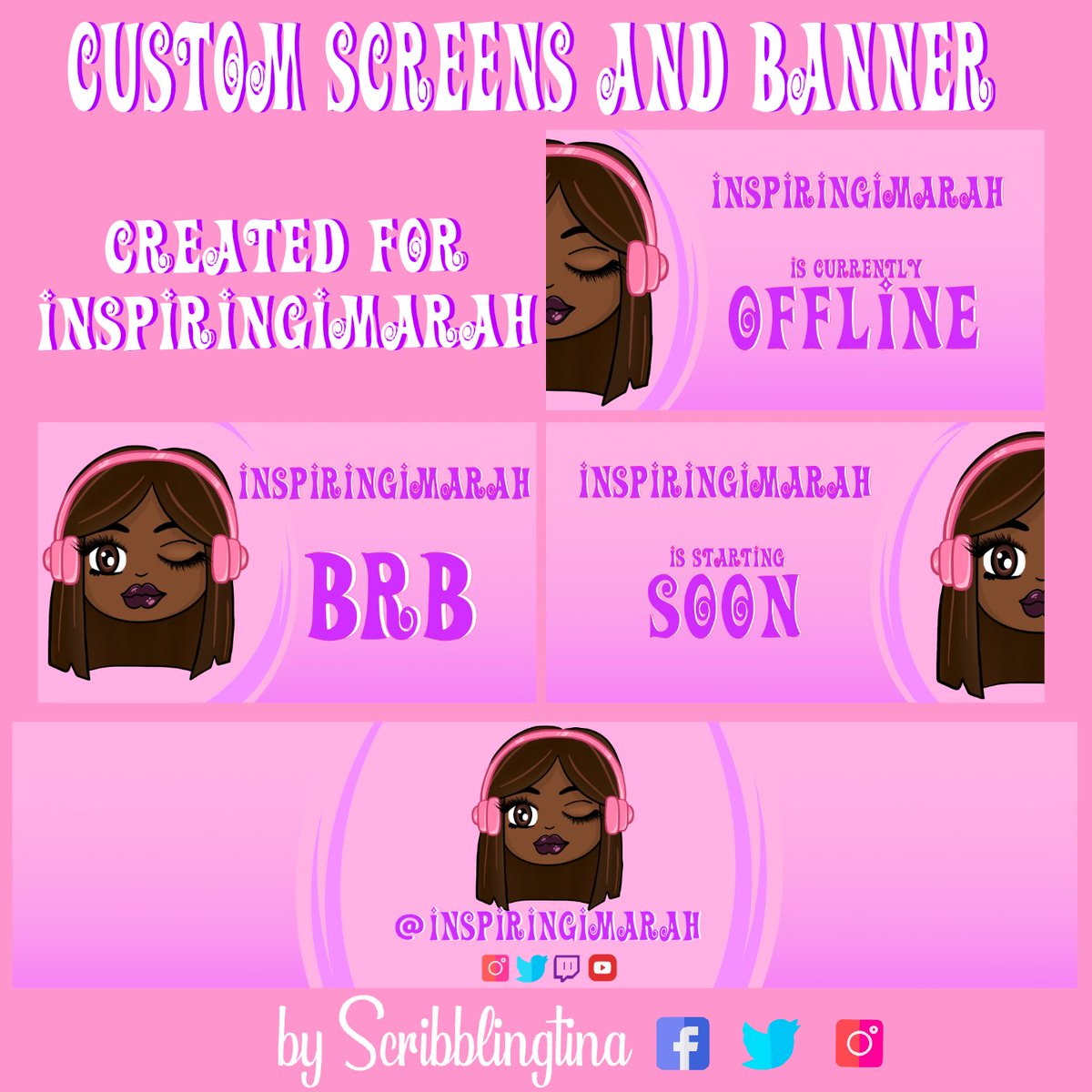 scribblingtina's tweet photo. New custom screens and banner for @inspiringimarah
Love her chibi so much, made whole bunch of them already and hoping to make even more coz they are just so cute and pink :-)
#twitch #customtwitch #emotesartist #twitchartist #chibisrtist #twitchgraphics https://t.co/01KHvGbVjl