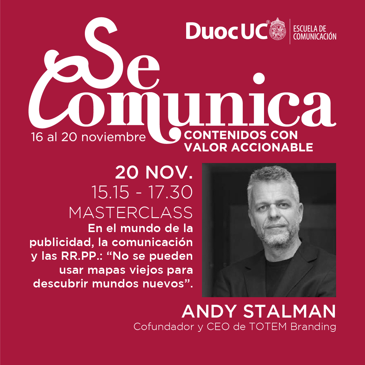 marcopuchi's tweet image. Atención! mañana viernes 20 de noviembre cerramos la semana de la comunicación "Se Comunica 2020", con un referente internacional, Andy Stalman "Mr. Branding". Todos invitados!!! Para inscribirse: lnkd.in/erYr7yt