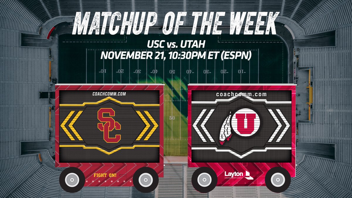 CoachComm's tweet photo. 🏈 MATCHUPS OF THE WEEK 🏈

All season we show games between our #XCart customers.

This week, we venture out West...

@RedWolvesEquip visits @TXST_FootballEQ and @USCEquipment takes on @UtahOlyEquip in a late #Pac12AfterDark matchup!

#ForOurCustomers https://t.co/eg0nV5i4pN