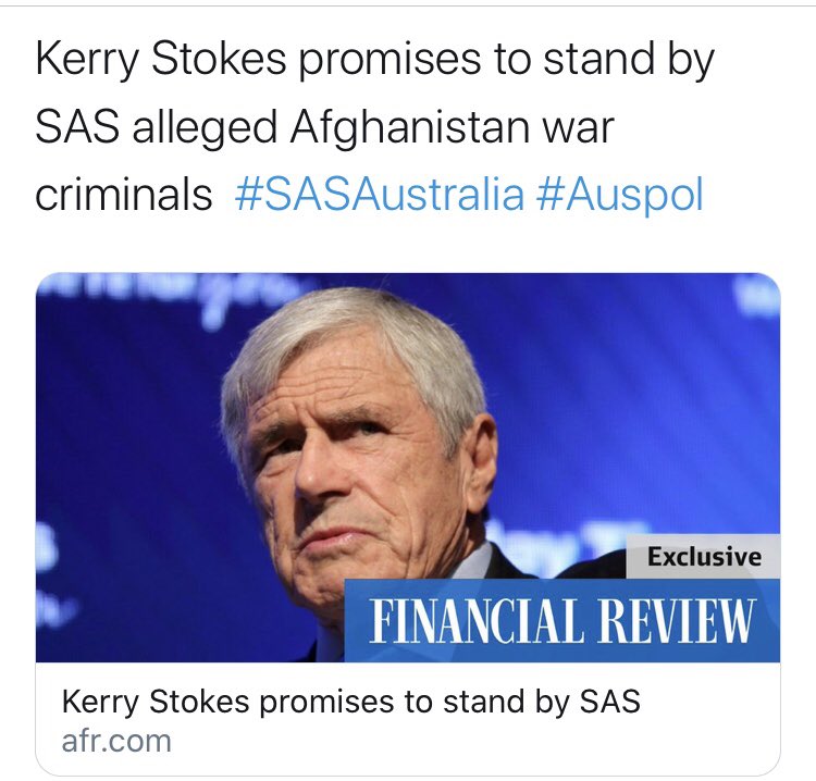 oh and look at that headline. They mean AUSTRALIAN war criminals. Our military. Who the prime minister is vastly expanding authority for domestic deployment with impunity and himself at the helm. Who he inserts into acknowledgment of country. Not Afghanistan. Us.