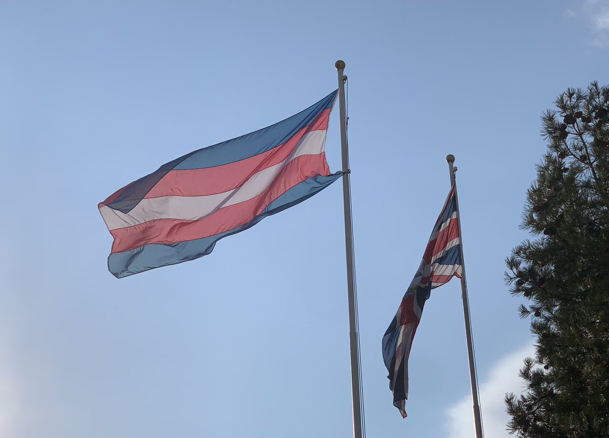 Xepherus's tweet photo. For the first time in history, the trans flag is flying over the @FCDOGovUK estates in #China. Proud to have worked with colleagues to secure this symbolic moment and hope it sparks a wider conversation  #TransDayOfRemembrance  #TransLivesMatter https://t.co/wou84YniVb