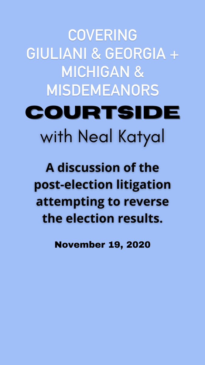 #Courtside now up. Covering Giuliani &amp; Georgia + Michigan &amp; Misdemeanors (and other crimes). Don’t miss the last minute!

instagram.com/tv/CHy4_JrH-C2…