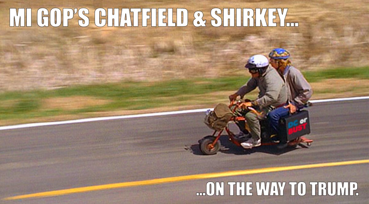 What DID  @SenMikeShirkey, & Speaker  @LeeChatfield SAY last week?"Conservative grps (started) campaigns (attempting) to persuade Michigan Republicans to decide election for Trump. “That’s not going to happen.”-Mike Shirkey to  @BridgeMichigan https://www.bridgemi.com/michigan-government/joe-biden-won-michigan-elector-coup-not-going-happen-gop-leader-says  #MIGOP