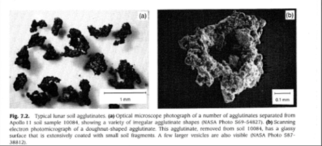 16/ And it is even worse for lunar soil grains because of their exotic shapes and very wide range of sizes. They have never been "geologically sorted" or rounded by tumbling in the wind and rivers and ocean waves. (Source: NASA)