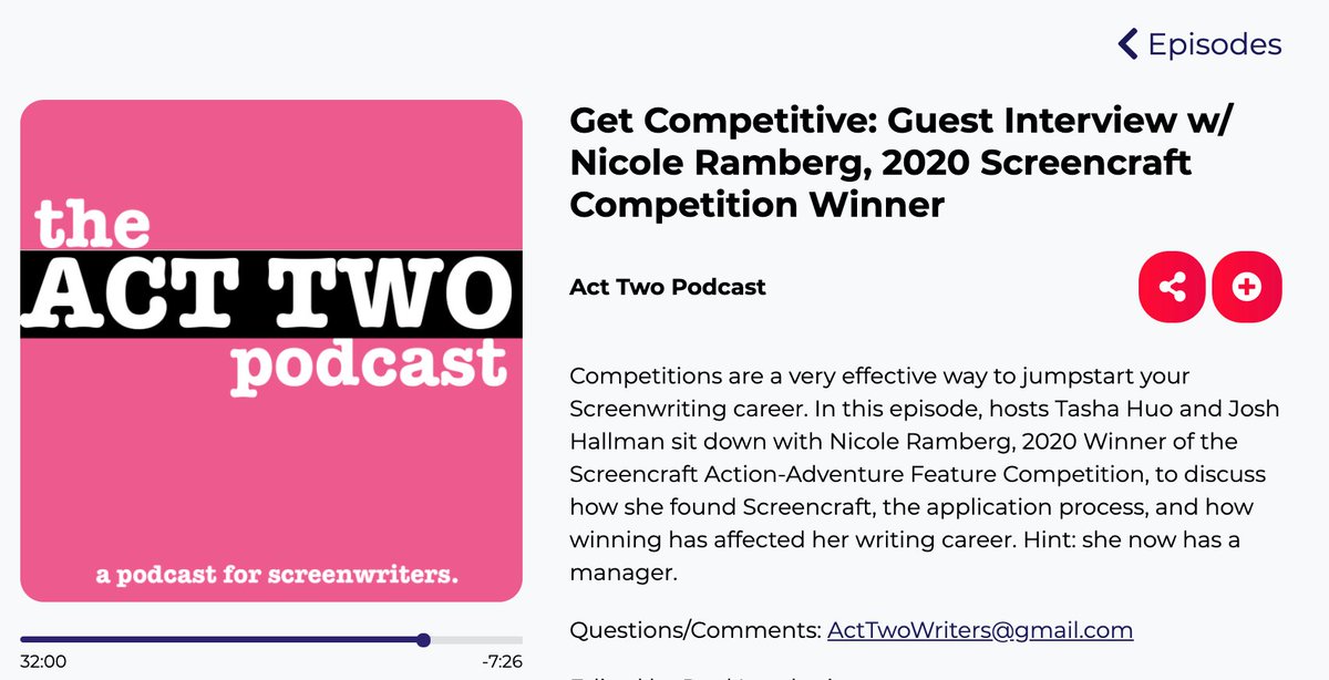 screencrafting's tweet image. Great podcast episode with #ScreenCraft winner Nicole Ramberg! podcasts.podinstall.com/tasha-huo-act-… @NicoleRamberg