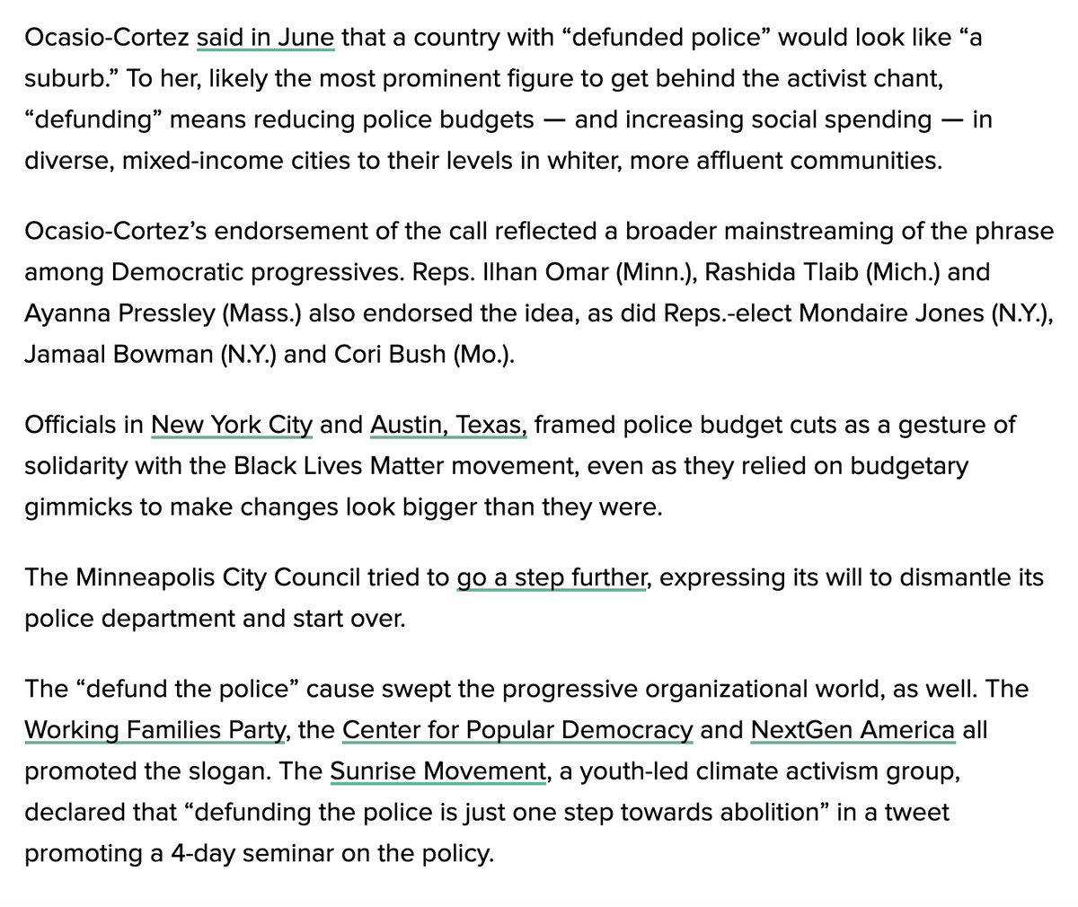 I also looked at how many top left-wing pols and organizations embraced the slogan and the room it gave Rs to use guilt by association.For example, GOP used NextGen's stance to blast Sara Gideon.A political faux pas by stakeholders, or just testament to GOP ruthlessness?