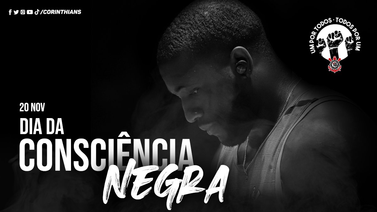 Corinthians's tweet photo. Aqui é Corinthians, o Time do Povo, de todos! Neste Dia da Consciência Negra, devemos reforçar que a luta contra o racismo não pode parar NUNCA! 🙏🏿💪🏿

#ConsciênciaNegra
#VaiCorinthians https://t.co/QbYpISZqsJ