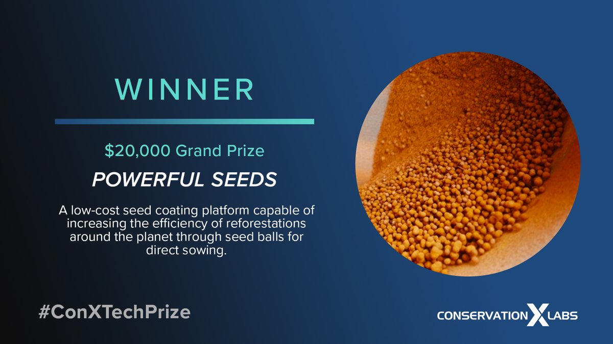 conservationx's tweet photo. Congratulations to the #ConXTechPrize $20,000 Grand Prize winner, Powerful Seeds.
Learn more about this project on our digital #makerspace: https://t.co/bRpFveMo7e https://t.co/IH036uZXQA