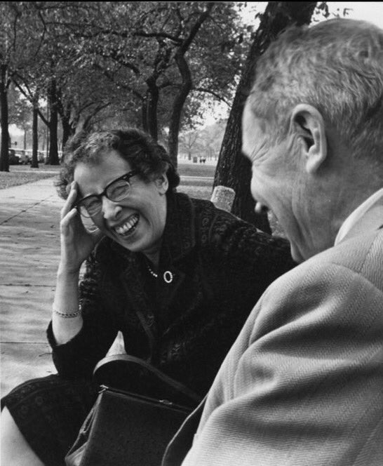 Samantharhill's tweet photo. "Gladness, not sadness, is talkative, and truly human dialogue differs from mere talk or even discussion in that it is entirely permeated by pleasure in the other person and what he says.”

— Hannah Arendt https://t.co/UkOZ3YT28T