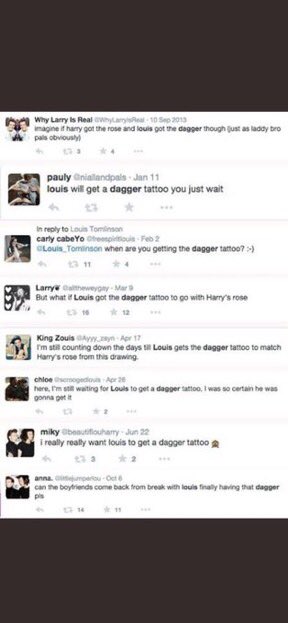 why did louis get the dagger tattoo if they all KNEW larries were talking about it?? why would he further larry rumours if he hates them?