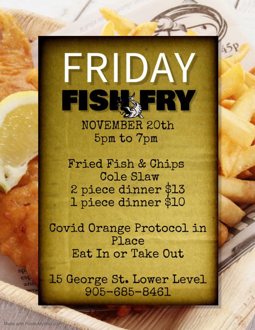 Join us tomorrow November 20th for some #EatIn or #Takeaway #Pickerel 5:00~7:00. Doors open @ 1:00. Everyone welcome! #fishandchips #fishfry #OurHomeStC #StCatharines See you then! Screening and Tracing measures in place. #SupportYourLegion #SupportYourVets