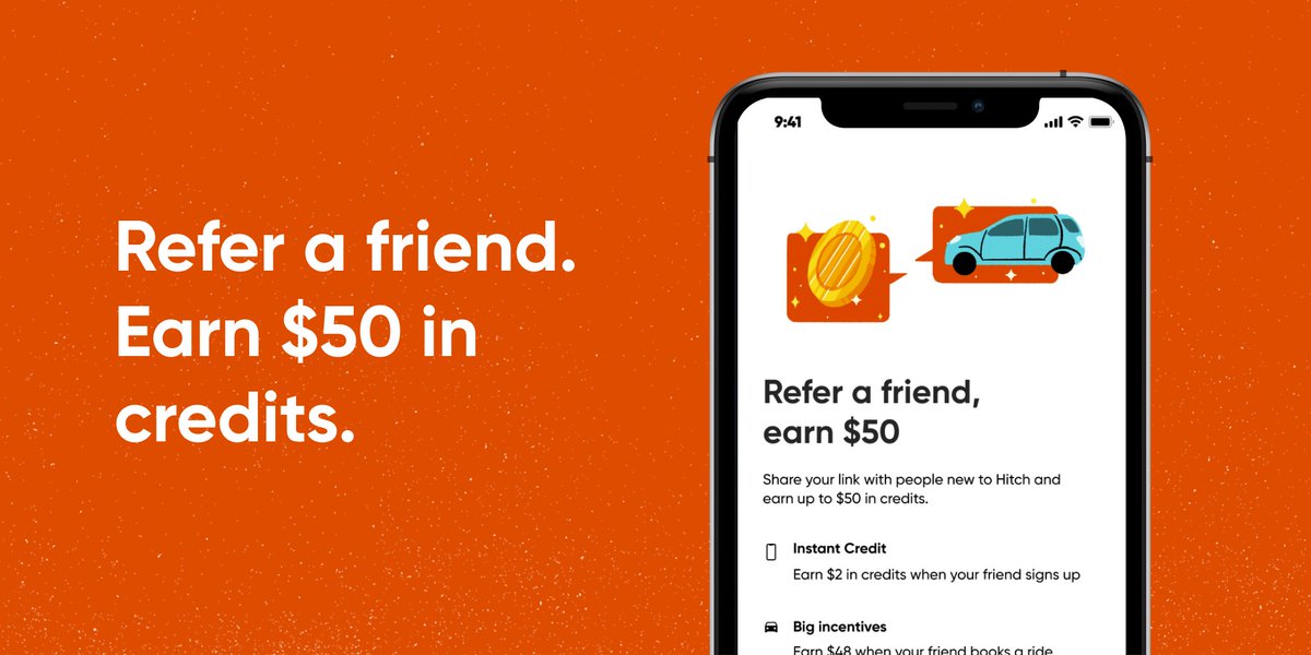 HitchTravel's tweet photo. Invite your friends to join Hitch. When they do, they'll get $50 in free travel credit. You'll earn $2 when they sign-up and $48 when they take their first trip. Update your app and refer away. 👍 https://t.co/9t0YzLPCyU
