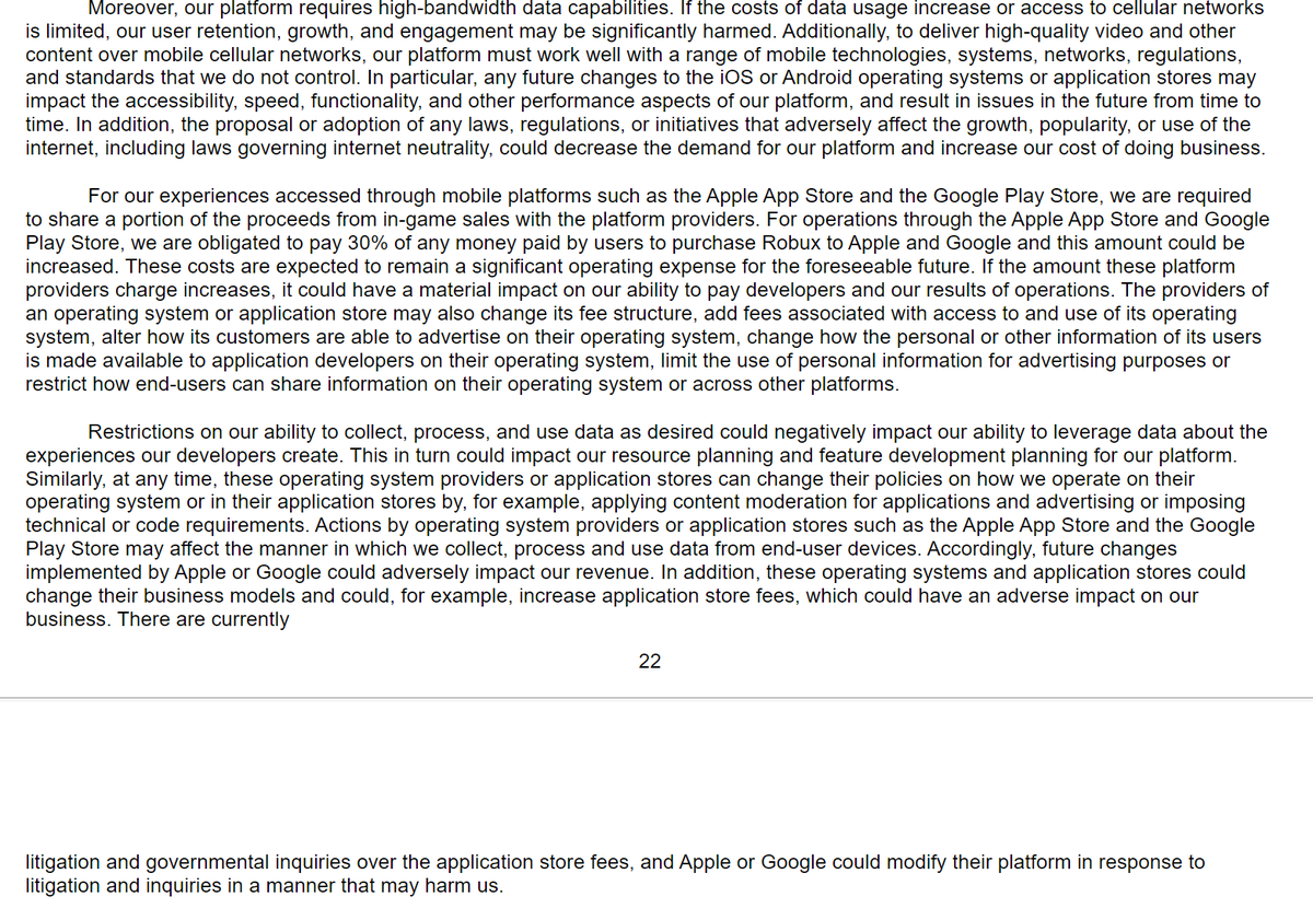 6th "Risk Factor" is on how Apple and Google could harm their business through policy changes, non-support, non-approval, etc.YTD: - 34% of revenue from iOS, 18% Google Play- 68% of total engagement from users acquired through both