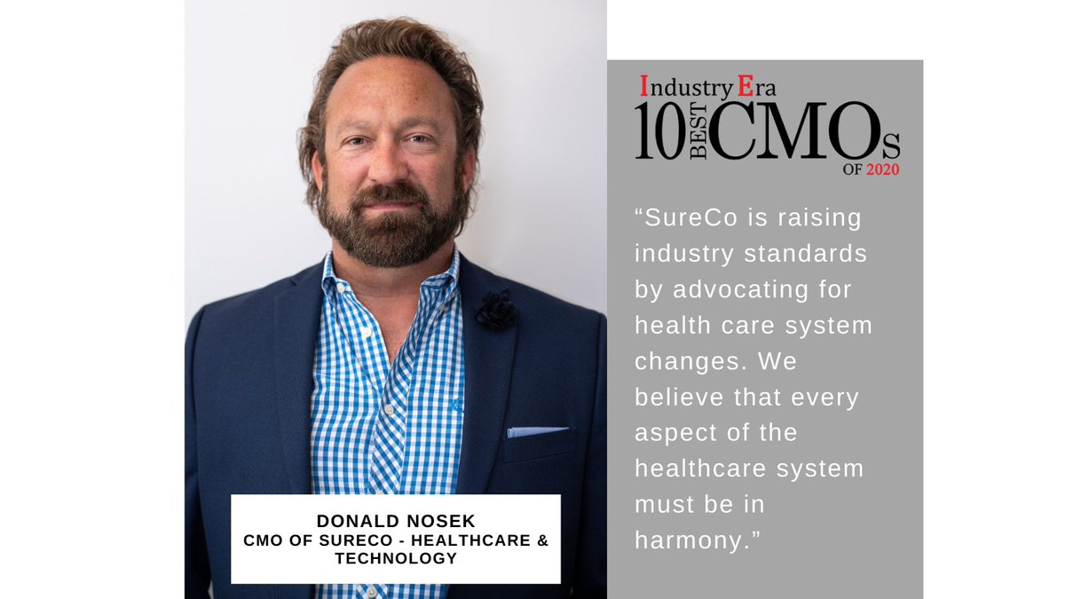 SureCoHealth's tweet photo. SureCo is thrilled to announce Matthew Kim made the โ10 Best CEOโs of 2020โ list and Donald Nosek made the โ10 best CMOโs of 2020โ list from Industry Era Magazine! We are proud to have amazing leaders here at SureCo, congratulations to you both! @Industryera
#CEO #CMO #SureCo https://t.co/pqsAoHRV9P