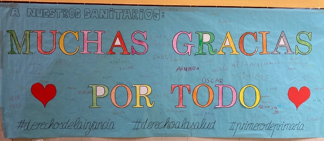 Nuestr@s alumn@s de 1° de Primaria dan las gracias a todas las personas que les cuidan y se encargan de que estén sanos, especialmente a los sanitarios 
¡¡Muchas gracias por todo!!

#TuSaludNuestraSalud  #Marists4ChildrenRights 
#MaristasDespierta