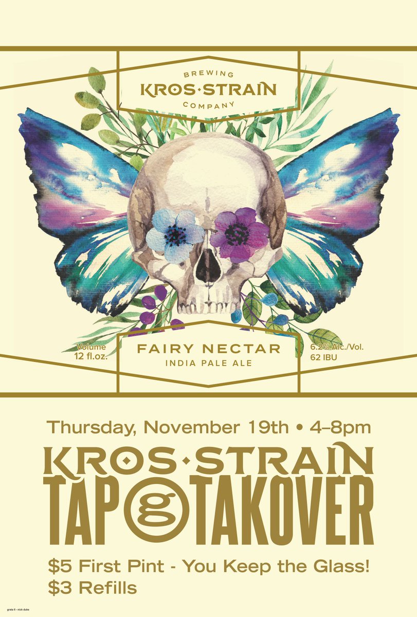 CraftBeerLNK's tweet photo. Happening NOW @grata_bar !  

@krosstrainbeer on Tap: Fairy Nectar, Nilla Nectar, Helles Lager, and Bragging Rights. 

#KrosStrainBrewing https://t.co/ZWHWOprbcg