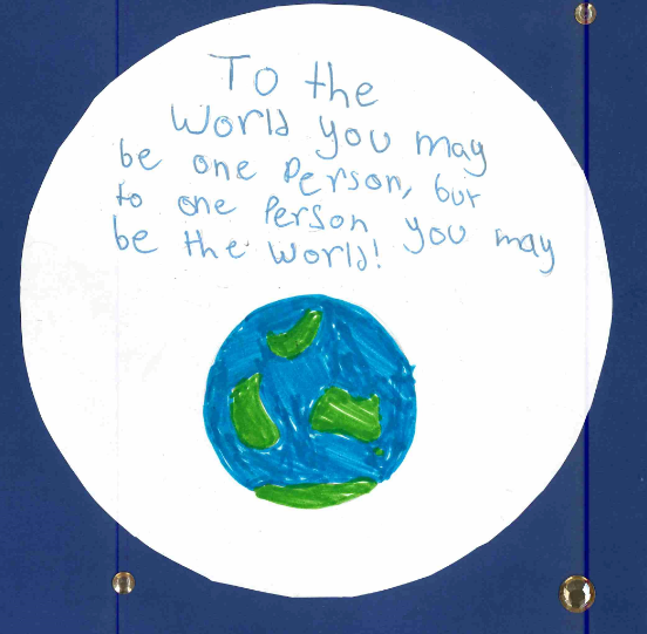 Today is World Children's Day! <a href="/UNICEF/">UNICEF</a> has invited children to reimagine a better world by drawing, building or designing their version of a better world! Here is one of our favourites from a student in Ardoch's Literacy Buddies program. What a wonderful message for all of us!