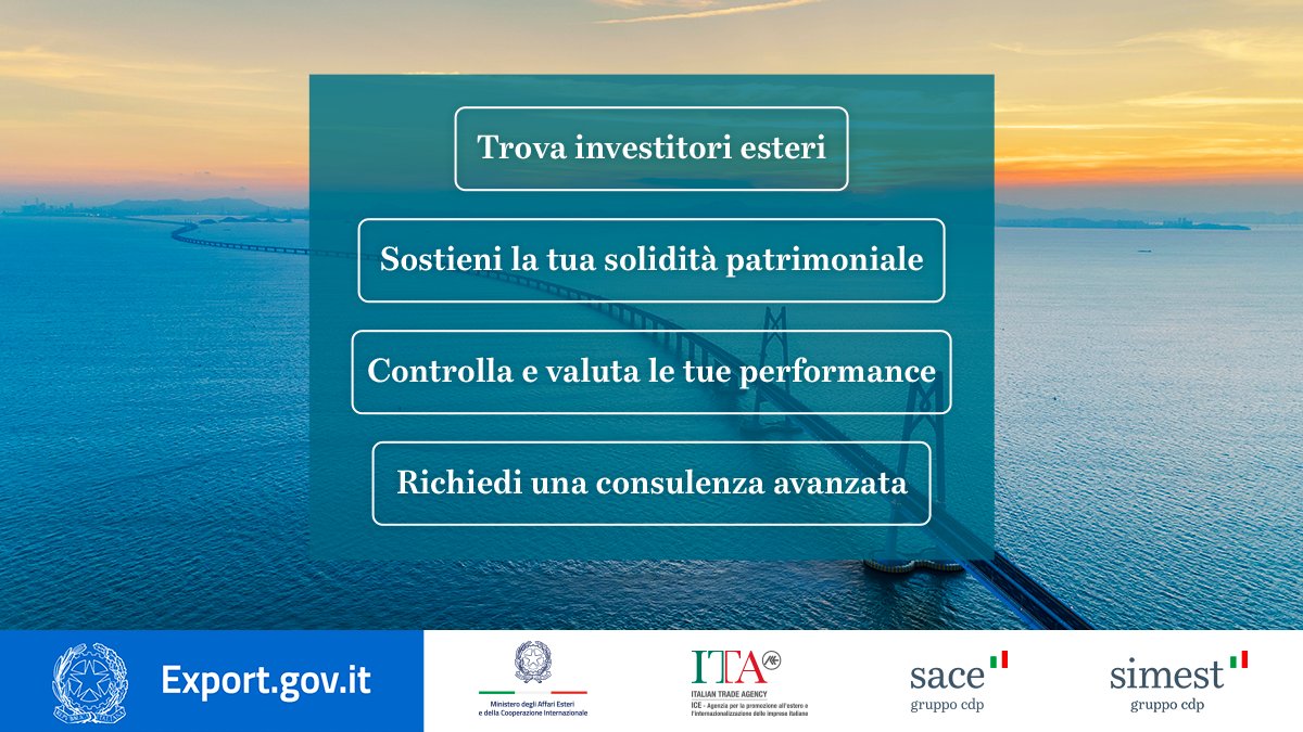ItalyinMEX's tweet photo. Il nuovo portale #ExportGovIT 🖥️ Una guida per l’export in 7 passi!
7. 🚀Continua a crescere | Se con l’#export hai maturato una certa esperienza, perché non aprirti a nuove possibilità per far crescere il tuo #business? ℹ️ https://t.co/CDIQhc1ZeV
#PattoExport #Italiacheriparte https://t.co/eJD6w2T3Df