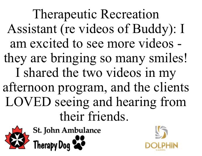 SJA_TO's tweet photo. Our Therapy Dog Handlers have been so creative in staying involved with their facilities from sending in photo matching games, doing virtual games and different virtual events! We want to acknowledge all of their hard work and share the amazing response we have received. https://t.co/A4XvoghzDs