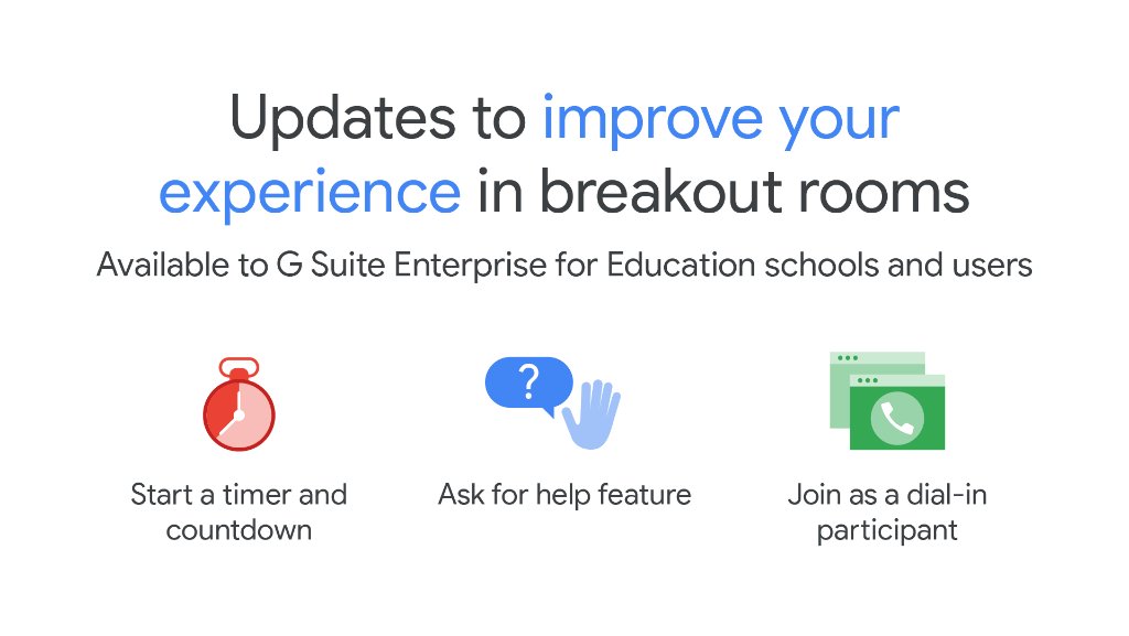 The holidays came early with new improvements to breakout rooms in #GoogleMeet, including:
⏲ Setting up a timer and countdown
✋ Seeing requests for help
📞 Joining a breakout room as a dial-in user
Learn more: goo.gle/35MQoln