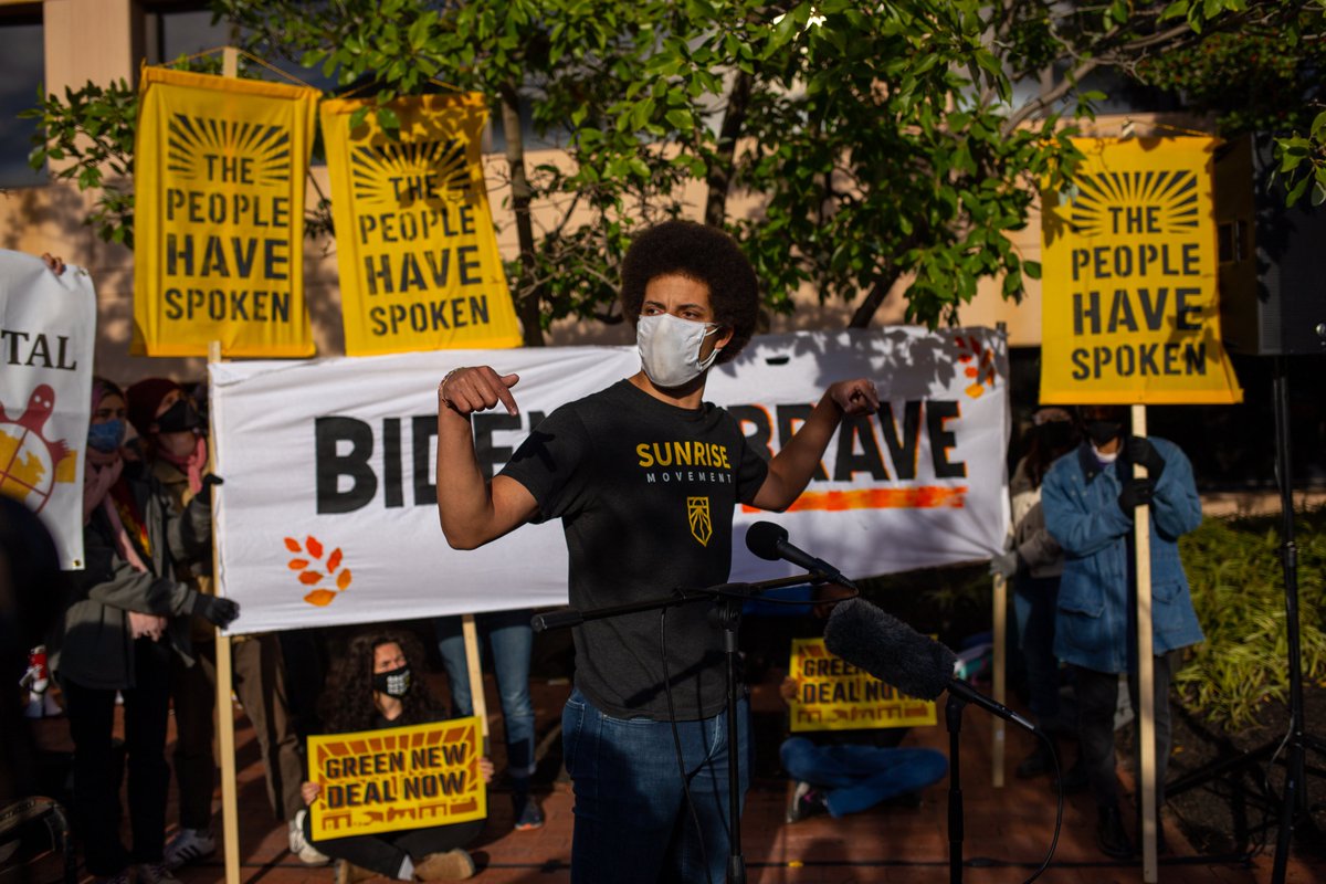 Today we rallied outside the  @DNC HQ with our many movement partners and Congressional allies to continue to pressure President-Elect Biden to exclude those with ties to the fossil fuel lobby from his cabinet, and to demand a Green New Deal.