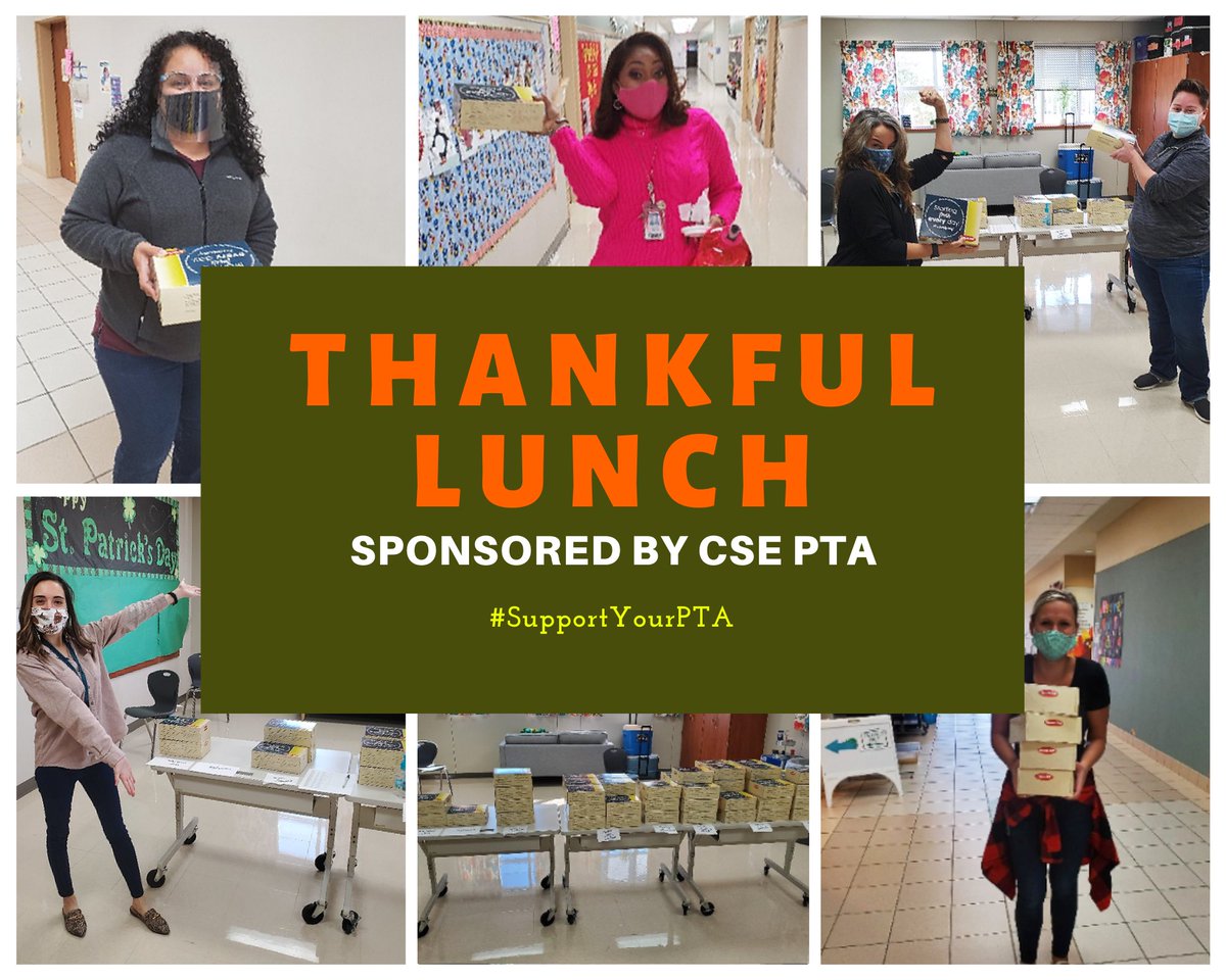 CSE_PTA's tweet photo. Thanksgiving is a wonderful time to give thanks to our amazing teachers. CSE PTA provided a thank you lunch to our hardworking teachers and staff. We are grateful for everything you do! #supportyourpta https://t.co/piClVwCB7c