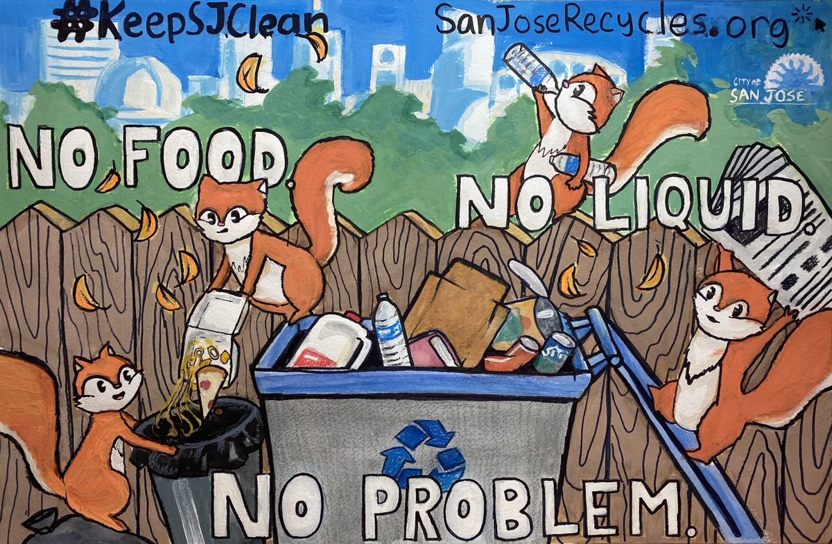 SanJoseD4's tweet photo. Students all over San José submitted artwork to the Recycle Right Design Contest. I'm proud to know that the 6-8th grade winner is Sophia Ha from Piedmont Middle in District 4! Her design will be featured on garbage and recycling trucks in 2021. Congratulations Sophia! #sjd4 https://t.co/1Gi2gY0jNR