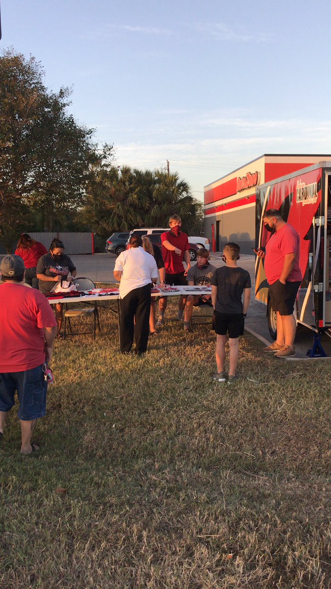Set up ready to go! Already have customers to get their Cardinals #swag for tomorrow night’s BOTA!!
##battleofthearroyo <a href="/hcfb_official/">HCFB Official</a>