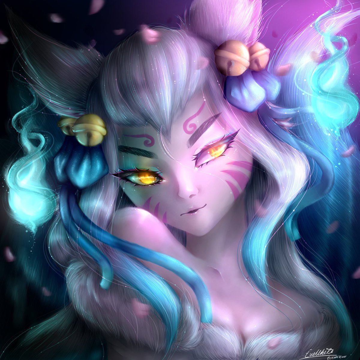 evewhiteww's tweet photo. after 5 full days of working on this i finally finished my spirit blossom ahri :)

any support appreciated!! <33 #lolartprompts https://t.co/q1pEDaCkQb