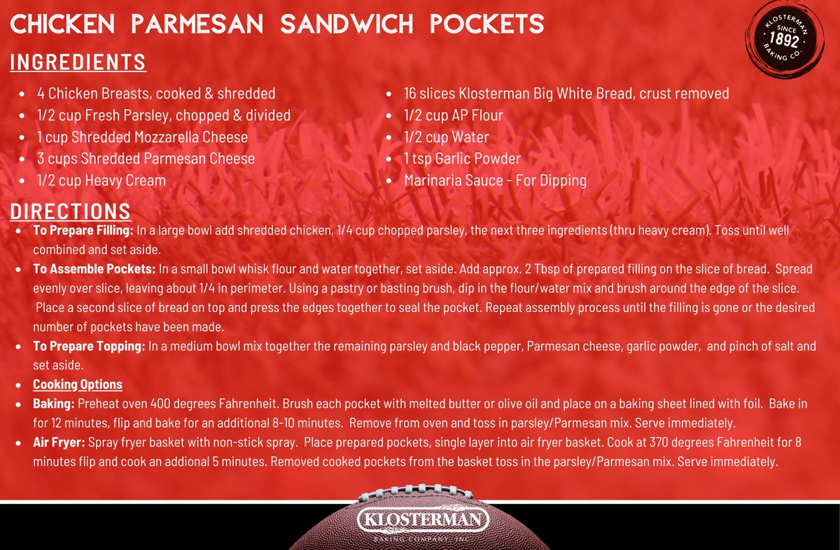 klostermanbread's tweet photo. Not sure what to make for your next @GoBearcatsFB at-home tailgate? These Chicken Parmesan Pocket Sandwiches are guaranteed to take your taste buds into the end zone! @GoBEARCATS #KlostermanBread #Bearcats #tailgating #recipes https://t.co/RRC7IDj37I
