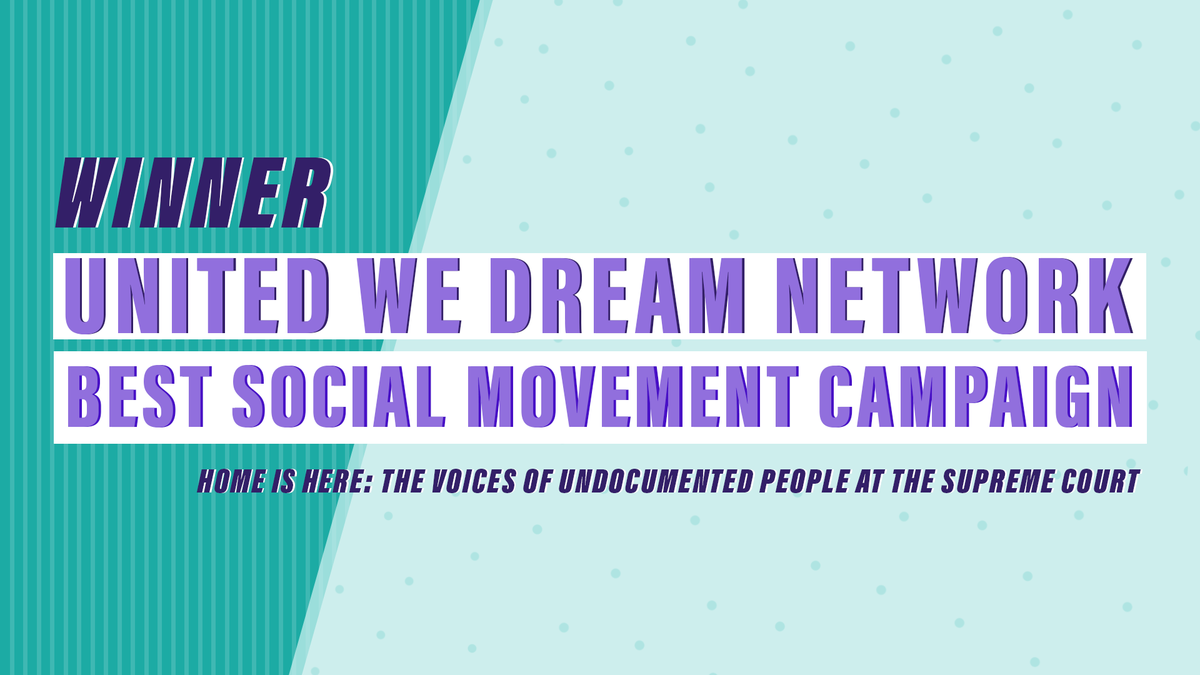 shortyawards's tweet photo. Home Is Here: The Voices of Undocumented People at the Supreme Court by @UNITEDWEDREAM wins in Best Social Movement Campaign! #ShortyGood https://t.co/f0gkm6SCVZ