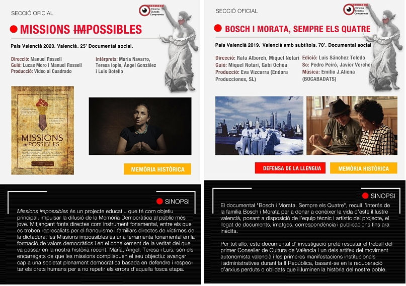 acicom_'s tweet photo. #FCCC2020
MEMÒRIA ARA: “BOSCH I MORATA, sempre els quatre” i “Missions (im)possibles” 20/11/2020 18:30h.
Teatre L’Agrícola. ALBORAIA. FCCC2020.
@podcast_elmur @aula_hmd @AulaCinemaUV @avav_valencia @AVAPI @AVANT_asoc @ATRAU @FemMemoriaPV @ARMH_Memoria @GVAivc @FacGeoiH https://t.co/1j8NhUoFGN