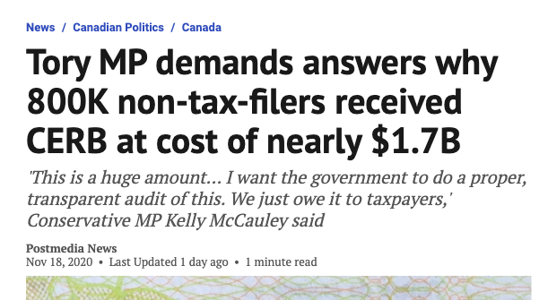 Not dumping on NP. Knowing the eligibility for government programs isn't super straight forward. The CRA even said they understand applicants may have made mistakes applying for it. But like, dude. If you change the premise of the article, add a notice. It's not a typo.