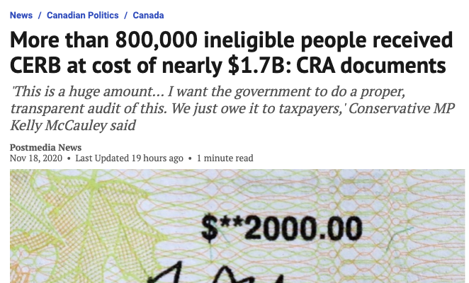 Not dumping on NP. Knowing the eligibility for government programs isn't super straight forward. The CRA even said they understand applicants may have made mistakes applying for it. But like, dude. If you change the premise of the article, add a notice. It's not a typo.