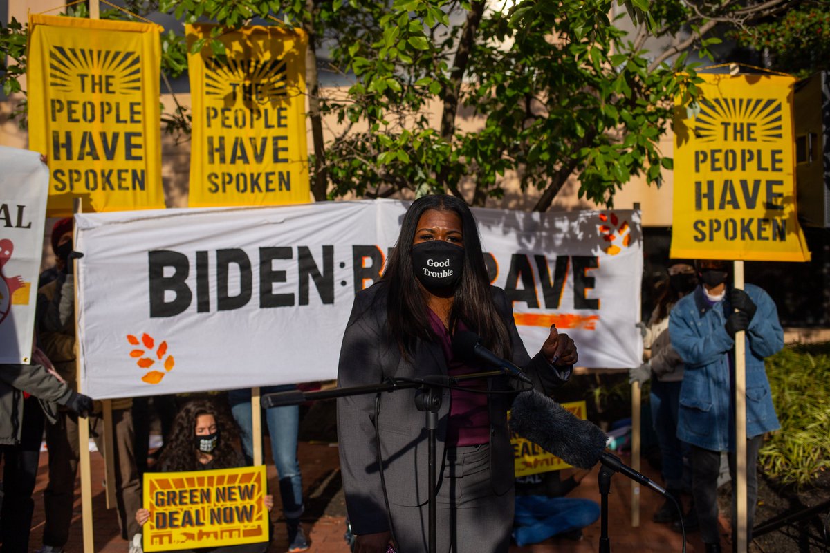 Today we rallied outside the  @DNC HQ with our many movement partners and Congressional allies to continue to pressure President-Elect Biden to exclude those with ties to the fossil fuel lobby from his cabinet, and to demand a Green New Deal.