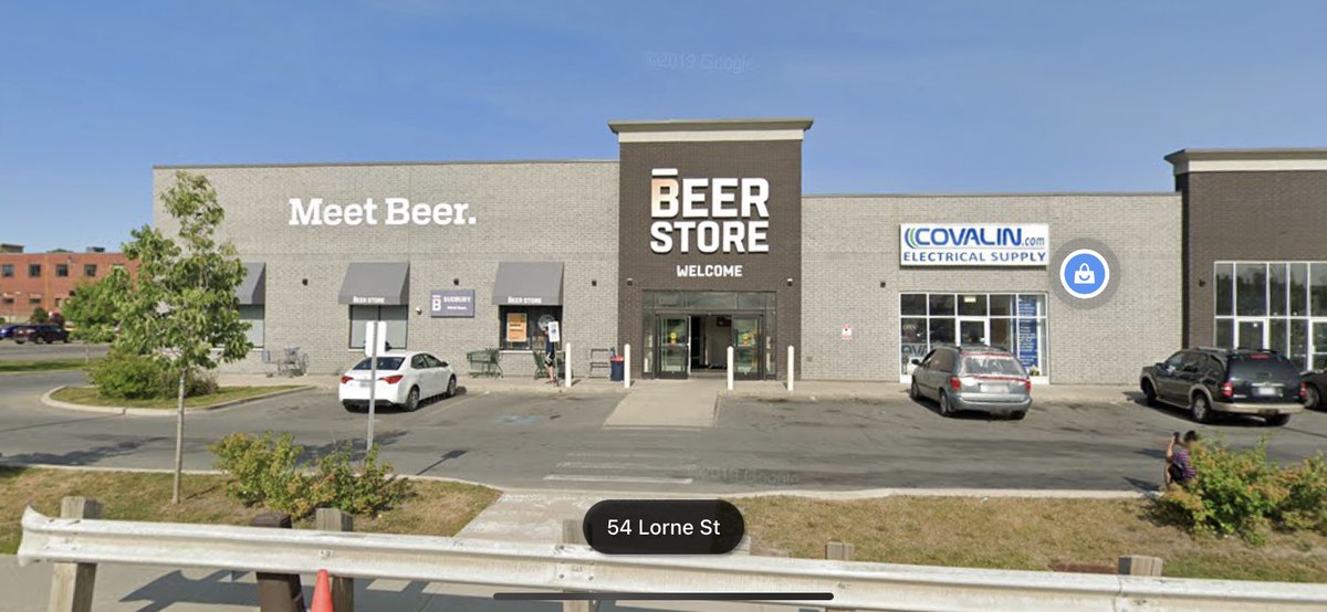 The central Sudbury store is one of only modern Beer Stores in Northern Ontario. It’s built, though, on the site of an old Brewers Retail store, built next to a removed CPR yard track. 11/