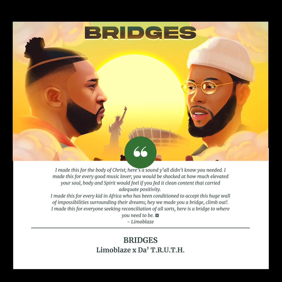 Limoblaze's tweet photo. Read. Bridges is out everywhere! Make sure you and your friends hear it fam, it’s a blessing 
Limoblaze x @truthonduty 

https://t.co/Cxqc1VryrJ https://t.co/NXurkngEr6