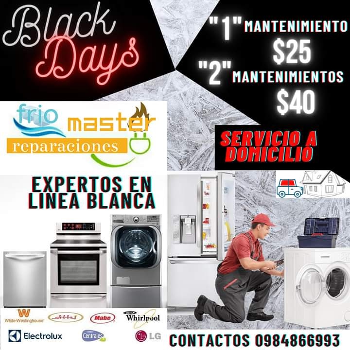 "EXPERTOS EN LINEA BLANCA"
Todo lo podemos arreglar. 
Servicio a domicilio trabajos con garantía de 1 año...  Contamos con expertos con años de experiencia (cocinas, lavadoras, secadoras, refrigeradoras)  "todo en linea blanca" 
Contactate al 0984866993