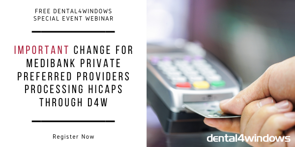 centaursoftware's tweet photo. Are you a Medibank Private Preferred Provider? Changes to HICAPS may affect processing claims through D4W from 27 November.

Stay informed. Register now - https://t.co/4v9MTLlSxO

#dental https://t.co/HOLX8rG6Nn