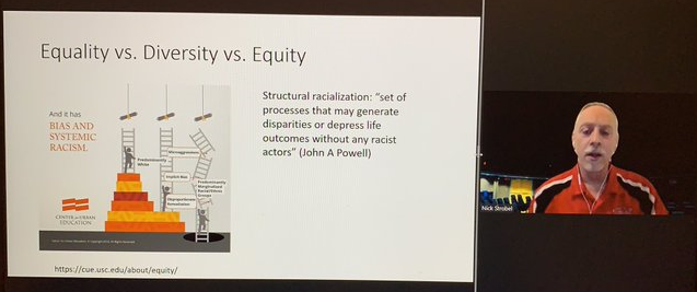 Great presentation during the #LearningTogetherSeries 
<a href="/BAKcollege/">Bakersfield College</a> by Academic Senate Vice-President &amp; EODAC Member, Dr. Nick Strobel. Today's article: Postsecondary Equity through the Lens of Policy Change #EquityMatters #DiversityMatters #WeAreBC #BCLearns